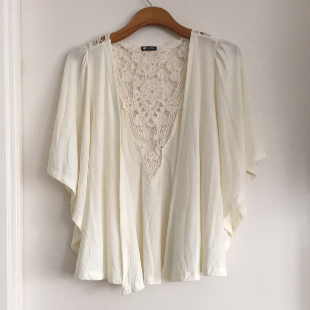 Lily White Lace Back + Butterfly Sleeves Cover Up